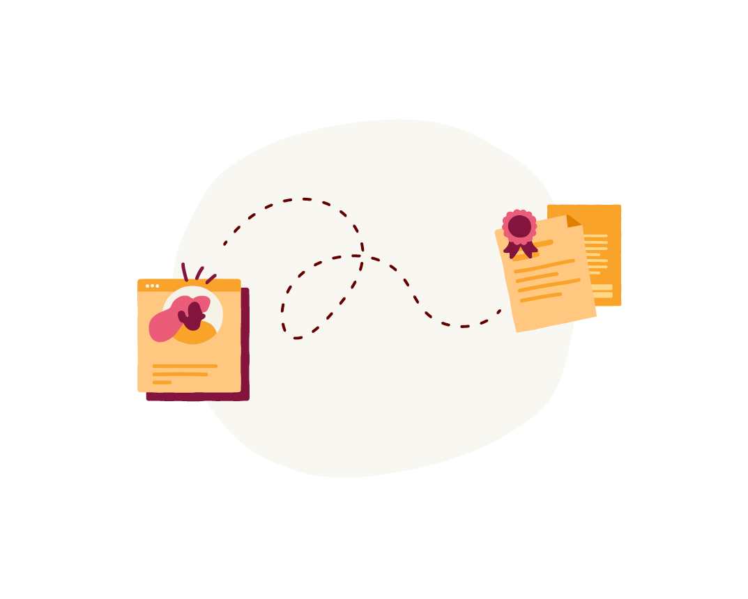 certificate, online_profile, dashed_line_connection