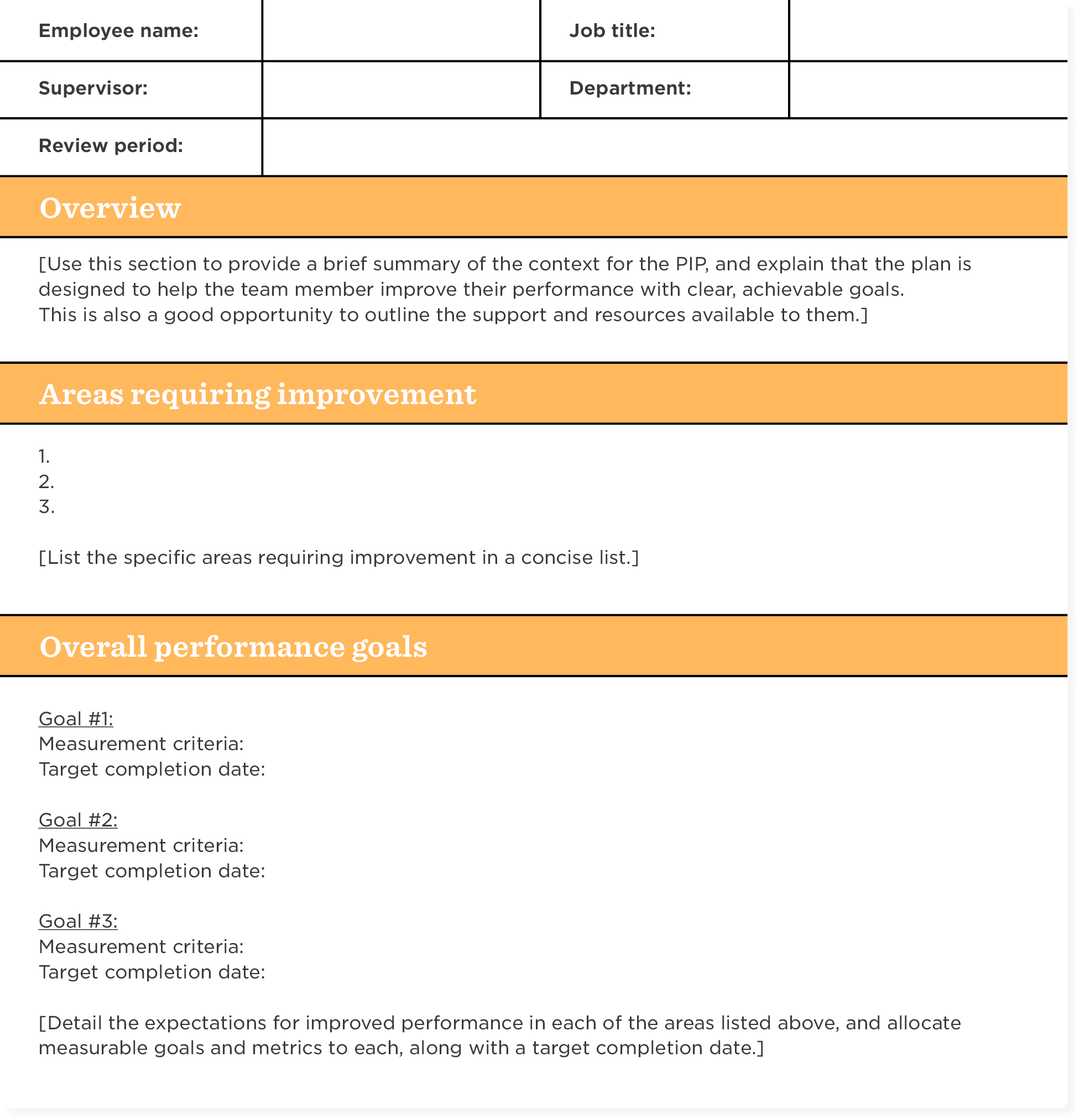 performance improvement plan template