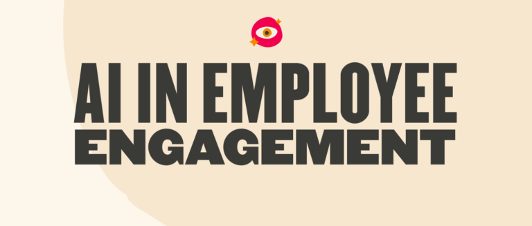 AI in Employee Engagement graphic featuring bold text and playful design elements on a soft background. Creative and modern appeal. AI, EmployeeEngagement