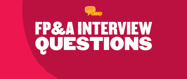 FP&A Interview Questions text on vibrant red background with chat icons, focusing on finance-related inquiries. , FP&A, InterviewQuestions