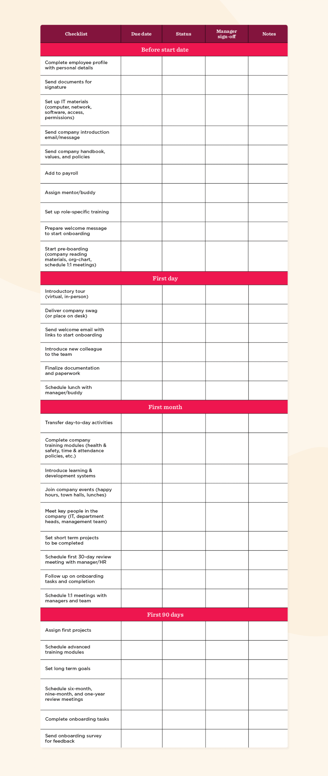 Screenshot 1 of the employee onboarding templates by HiBob.