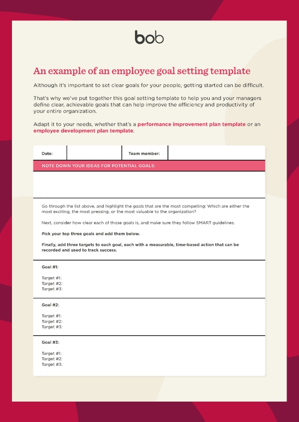 A screenshot example of HiBob's employee goal setting template
