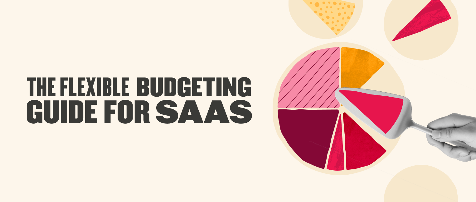 flexible budgeting guide for SaaS with colorful pie chart and hand holding a server spatula, budgeting strategies for software as a service