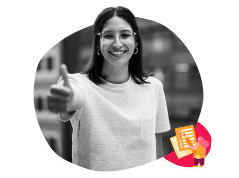 happy woman thumbs up, positive attitude urban background