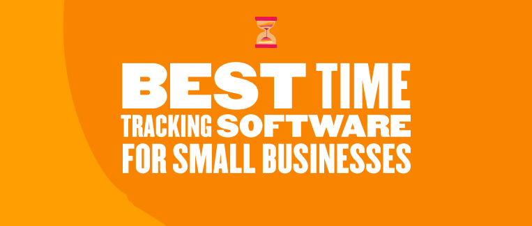 best time tracking software for small businesses, orange background with hourglass icon