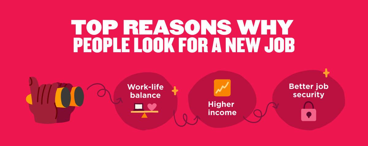 top reasons for job change, work-life balance higher income job security
