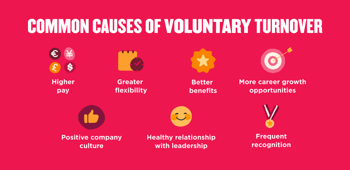 common causes of voluntary turnover infographic, employee retention factors visualization