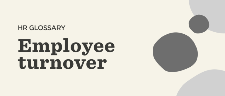 HR Glossary for "Employee Turnover" with gray shapes on a light background, emphasizing key HR terminology. Employee Turnover, HR Glossary