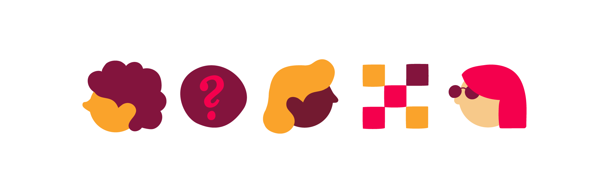 head icons, colorful designs