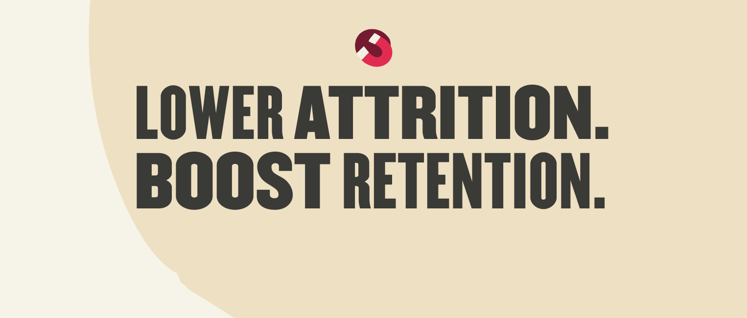 lower attrition boost retention graphic, engaging typography warm background