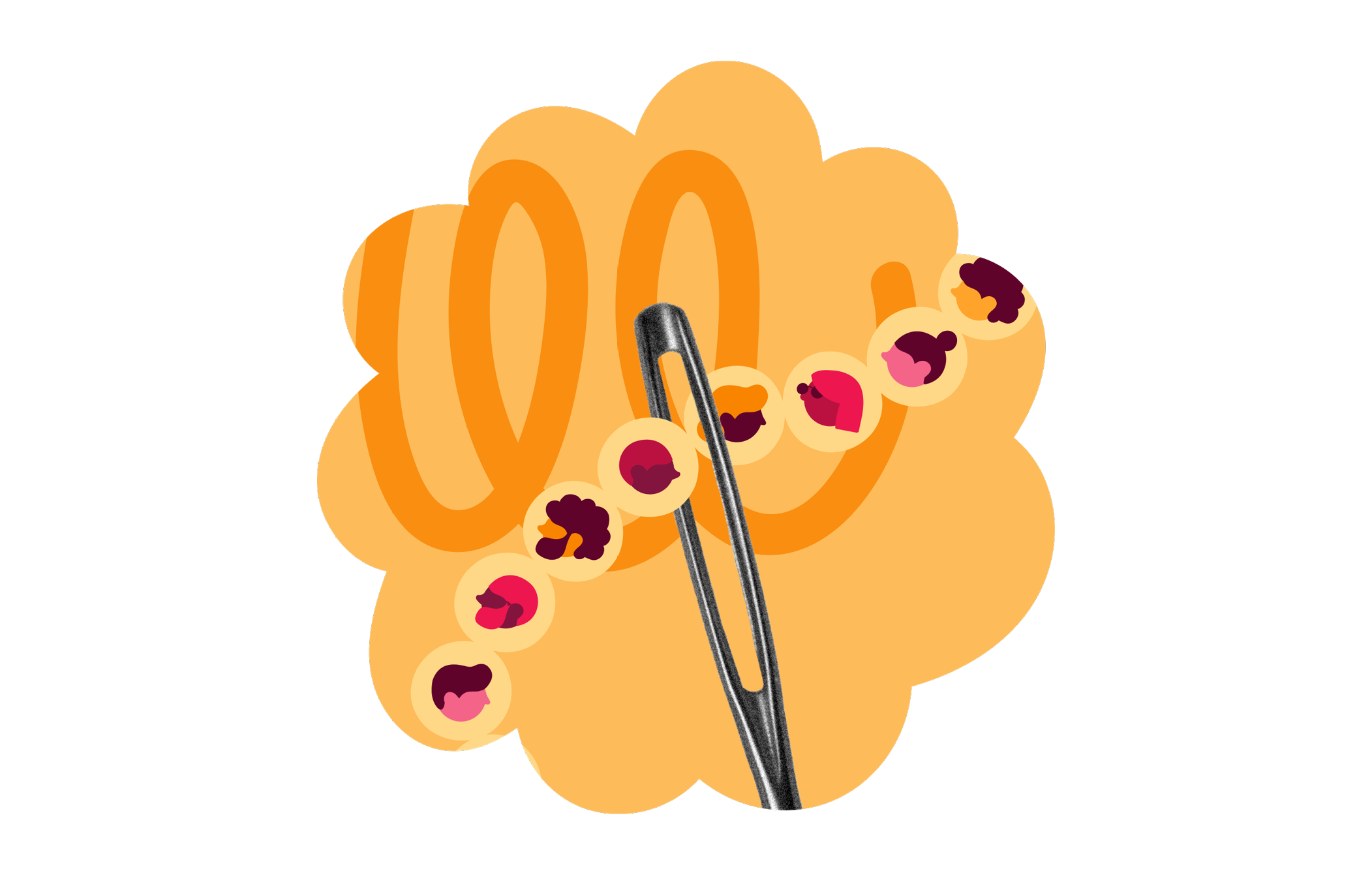 sewing needle, multiple colorful heads
