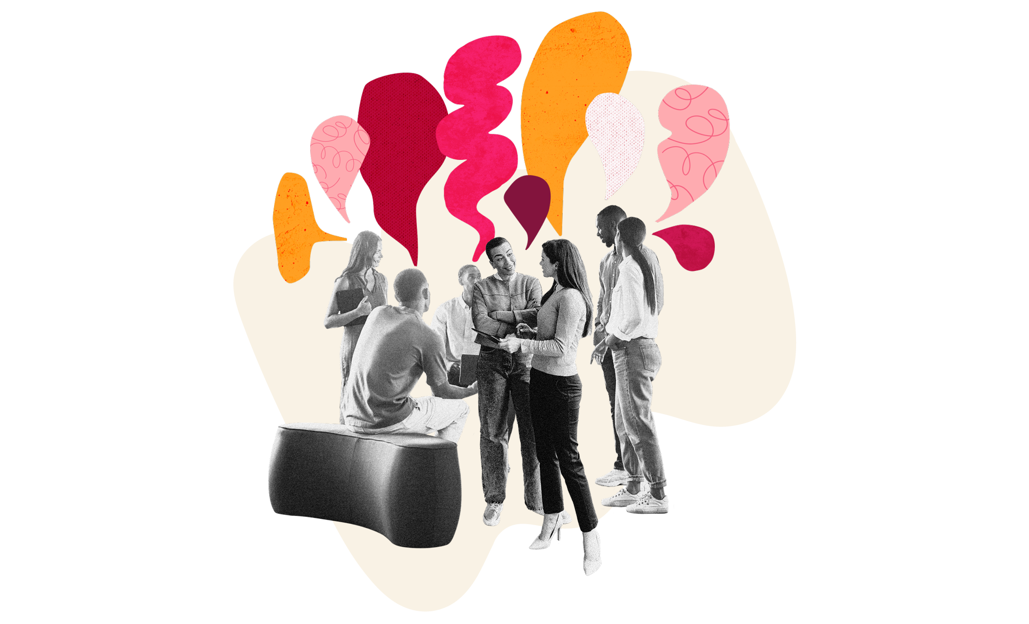 group discussion, colorful background