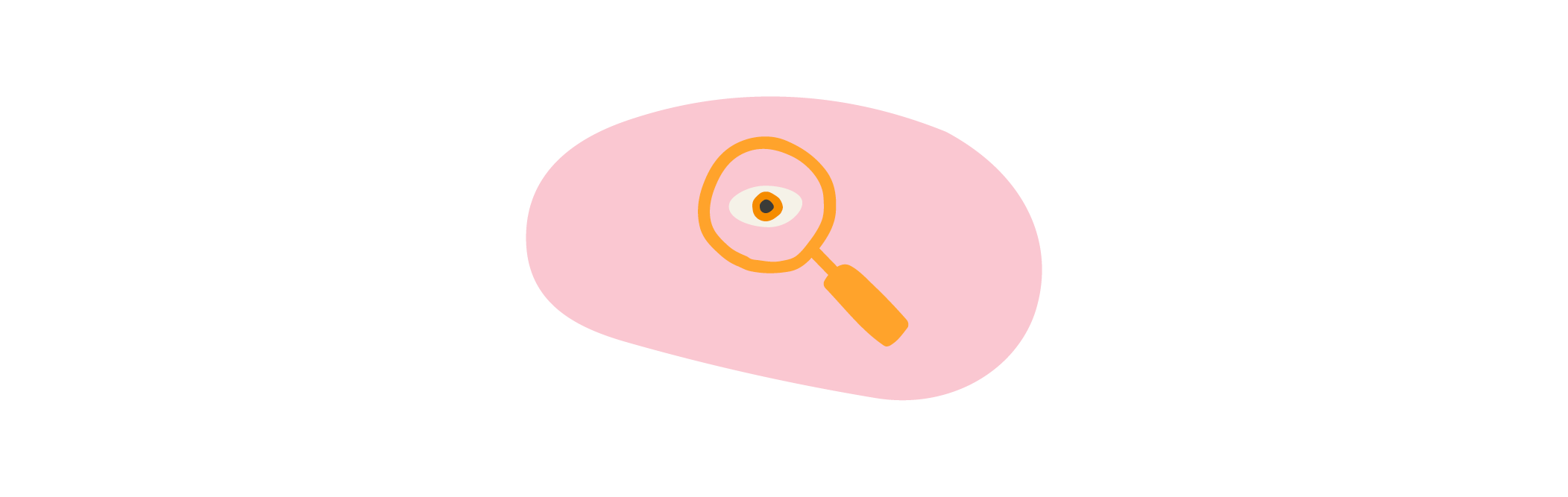 Magnifying glass icon - Simple illustration of a magnifying glass on a pink shape.”