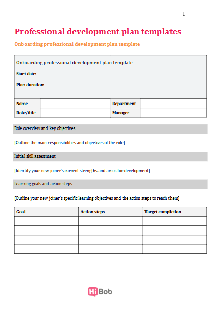 Screenshot of a professional development template