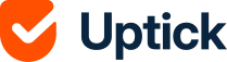 Uptick logo featuring an orange check mark symbol and blue text. Prominent branding for digital solutions. UptickLogo, BrandingSolutions