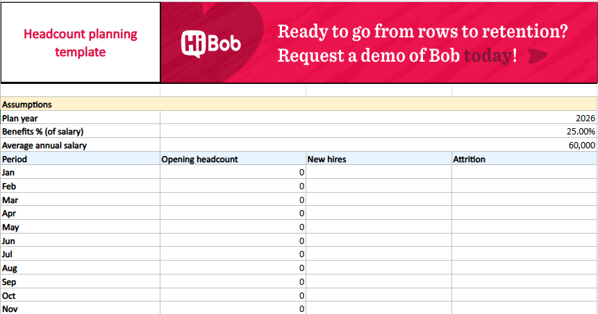 screenshot of a headcount planning template