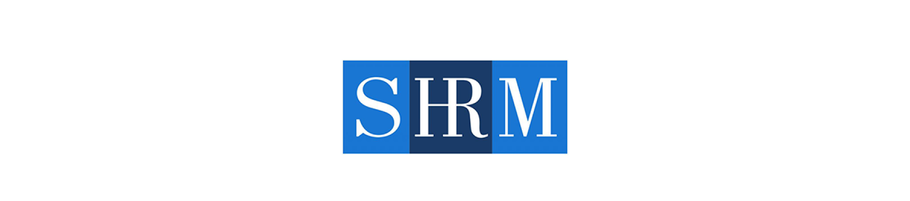 SHRM logo featuring blue and white text, representing the Society for Human Resource Management., Professional HR association branding.