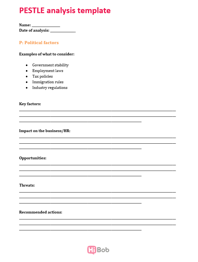 screenshot of a PESTLE analysis template