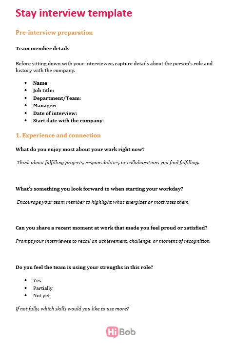 Imagery of a stay interview template