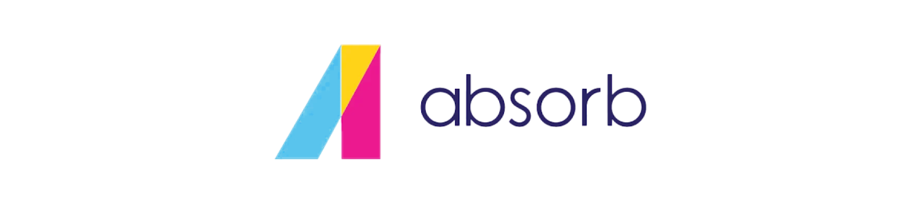 Logo for Absorb, an LMS (Learning Management System) provider, featuring a stylized "A" with blue, yellow, and pink stripes.