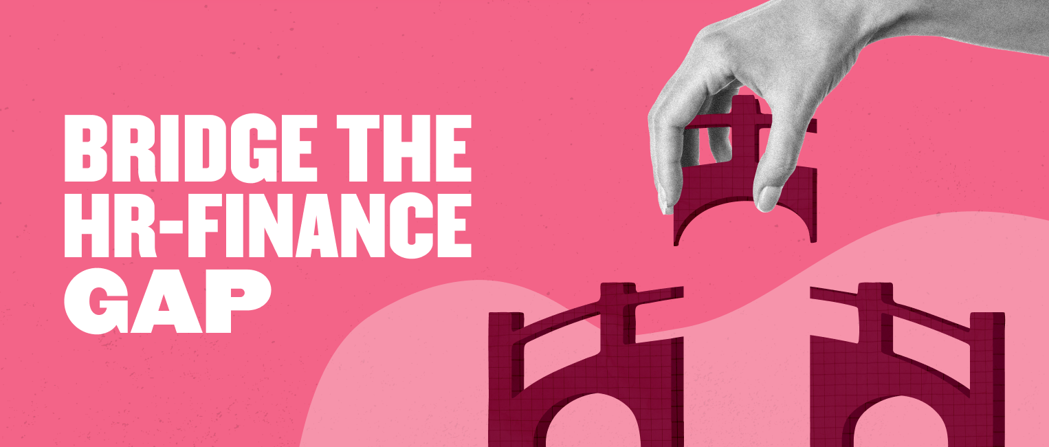 bridge HR and finance concepts with a hand building a connection using brick-style graphic elements, visual representation of collaboration between HR and finance