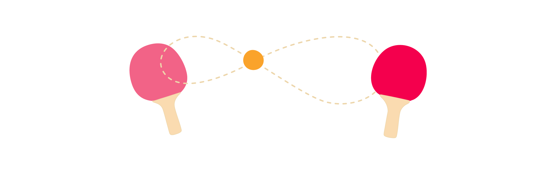 ping pong paddles, orange ball with dotted motion lines