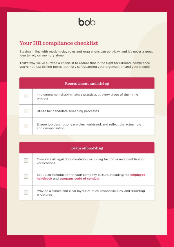 Screenshot of the HR compliance checklist template by HiBob