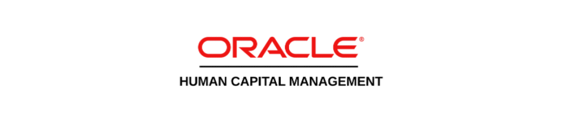 Logo for Oracle Human Capital Management, with red “Oracle” text and black subheading beneath it.