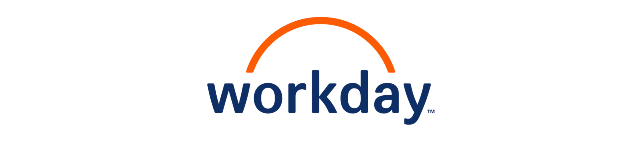 workday logo with orange arch over dark blue text, branding for cloud-based enterprise management software solutions