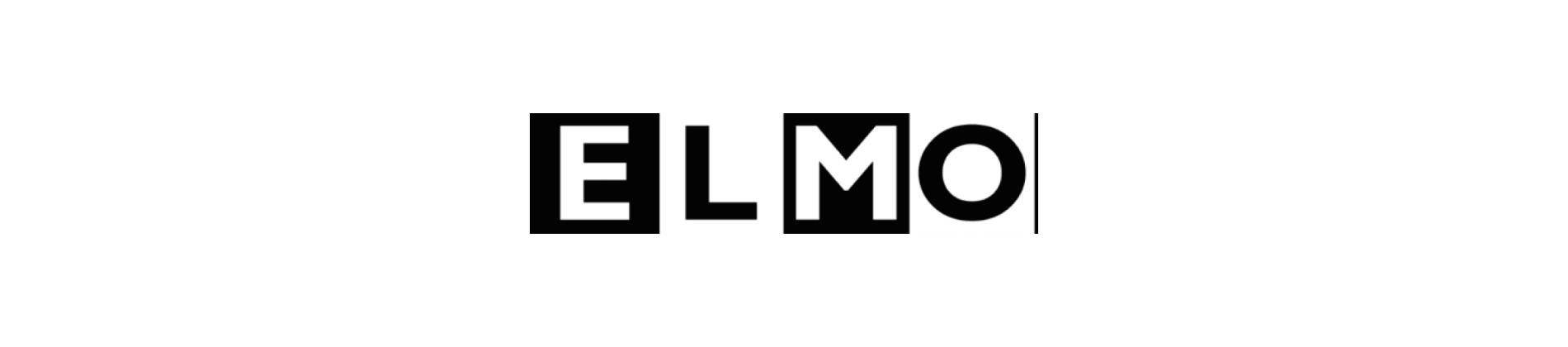 ELMO logo in white letters against a black background, expressing fun and creativity for children's entertainment, colorful ELMO branding design, emphasizing joyful learning