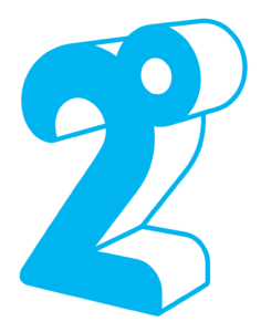 2D blue number two design with rounded edges against a black background, showcasing a modern and playful geometric style., number2, designillustration
