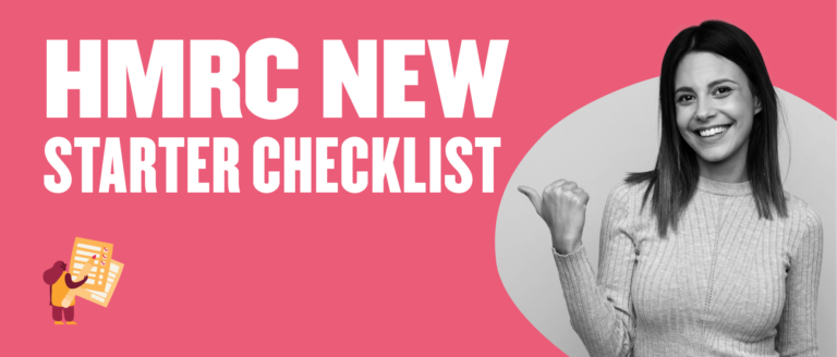 HMRC New Starter Checklist with a smiling woman showing enthusiasm, featuring a colorful design and checklist graphic., HMRC, StarterChecklist