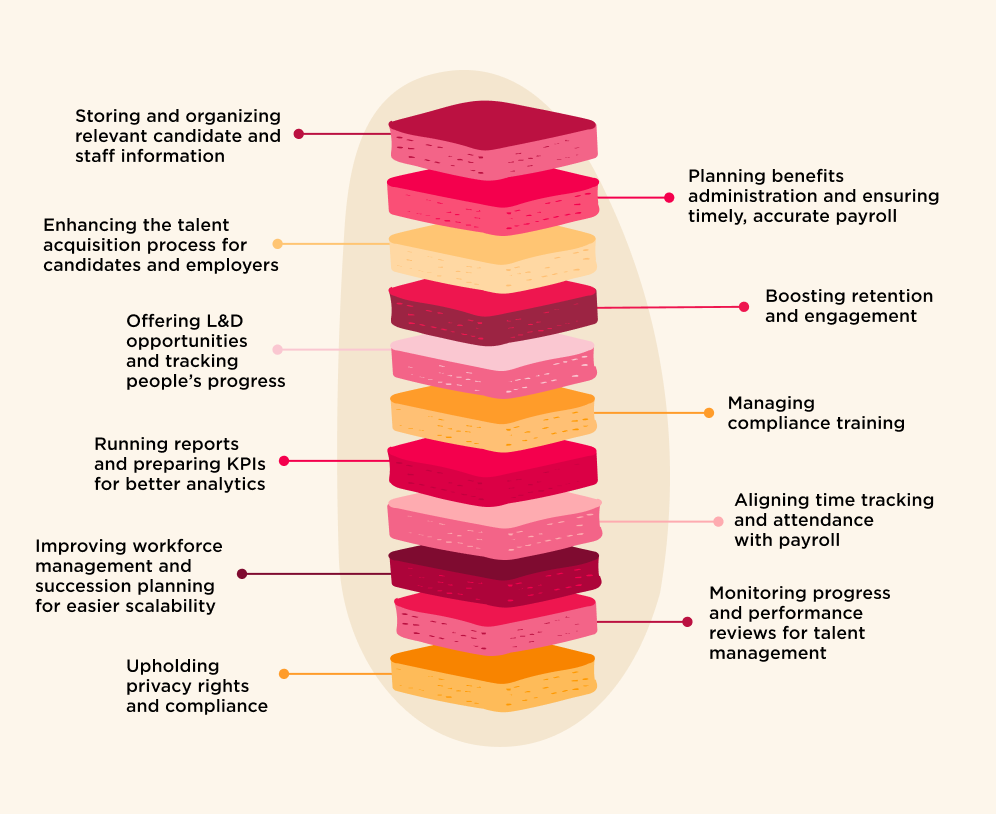 Imagery of the human resource management system features and functions