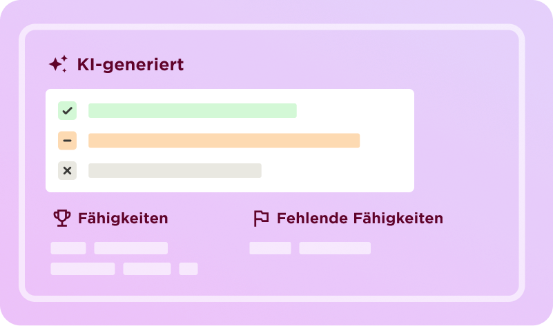 KI-generiert interface displaying skills overview with indicators for abilities, missing skills, and a colorful design., Skills, Missing Skills
