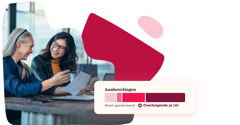 two women discussing recommendations with charts and documents in a modern workspace, business collaboration analysis with visuals