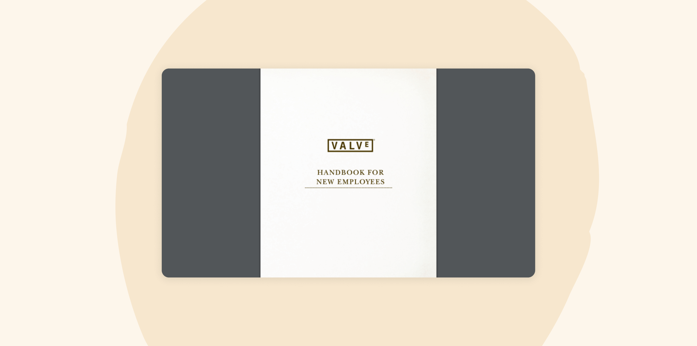 Valve employee handbook cover with minimalist design and “Handbook for New Employees” title