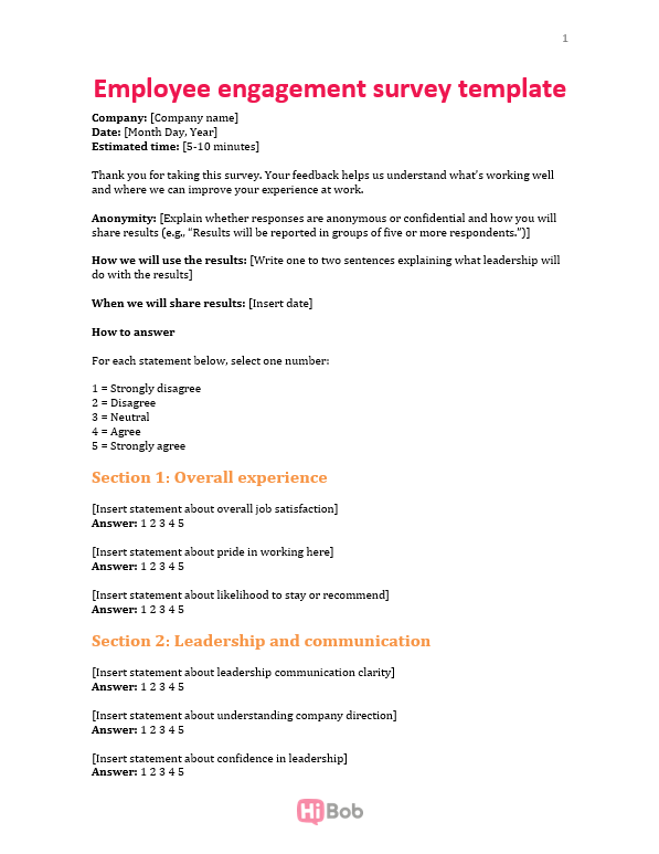 Screenshot of an employee engagement survey template.