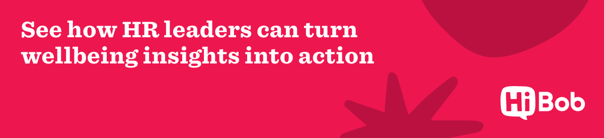 HR insights on wellbeing in bold text against a vibrant pink background, featuring the HiBob logo for brand recognition. HiBob, HRleaders