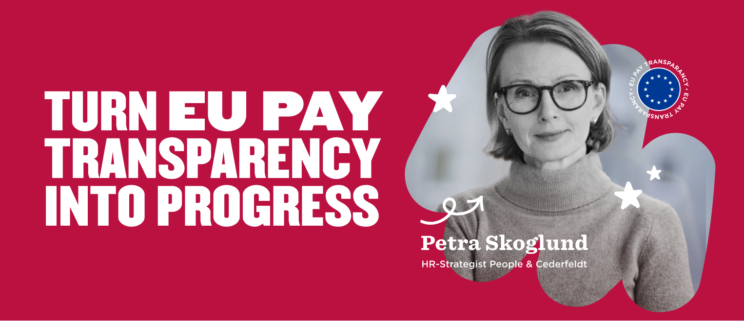 turn eu pay transparency into progress, petra skoglund hr-strategist people cederfeldt with a red background and european flag