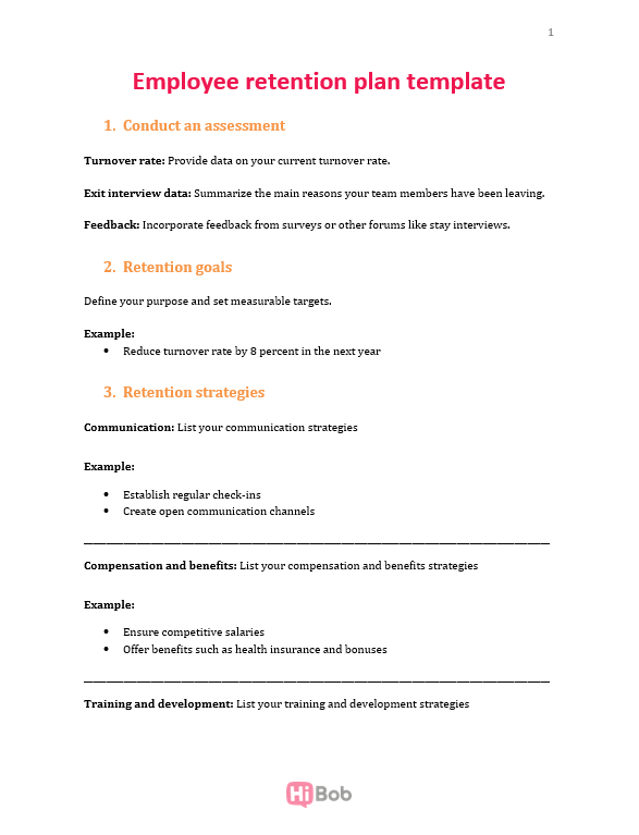 Screenshot of an employee retention plan