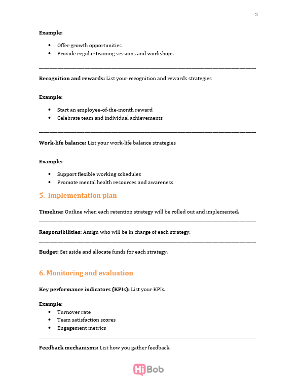 Screenshot of an employee retention plan