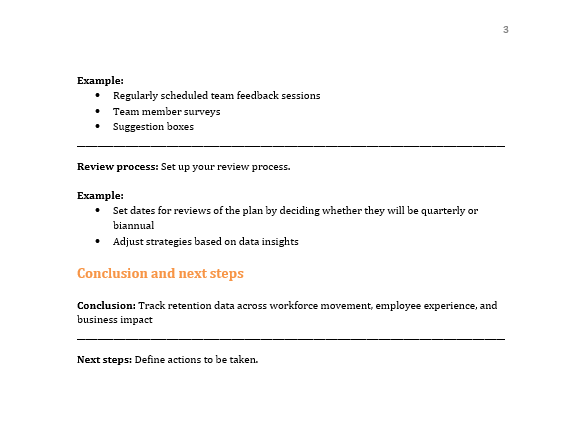 Screenshot of an employee retention plan