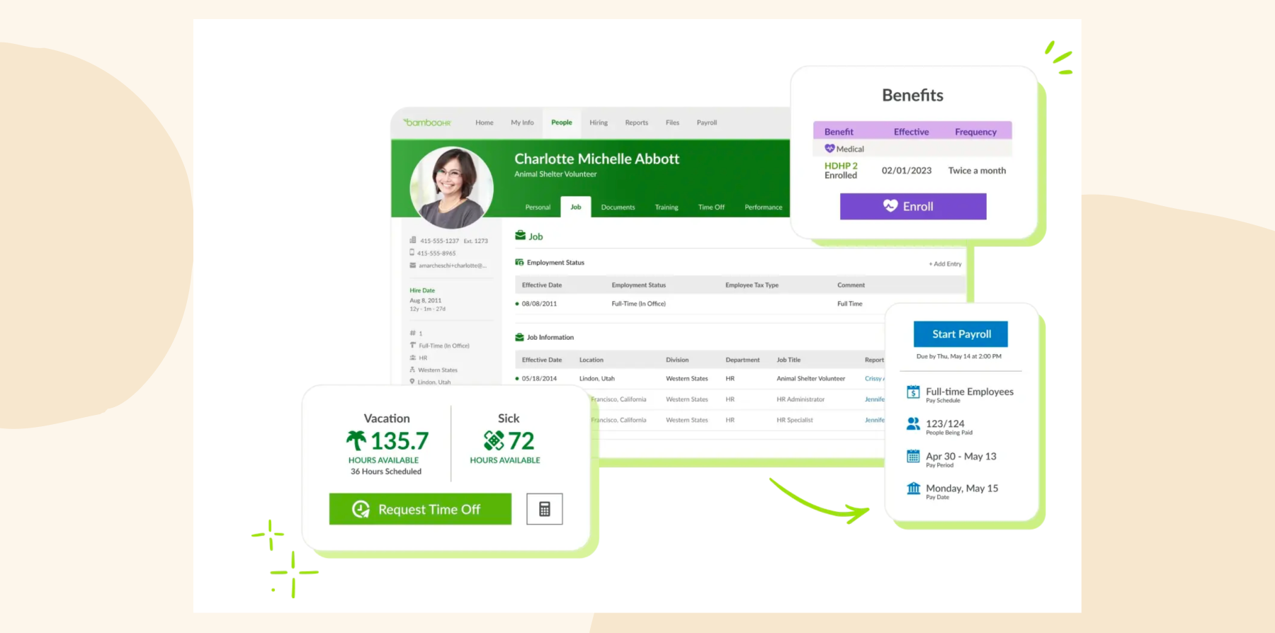 employee dashboard, vacation and sick leave hours available
