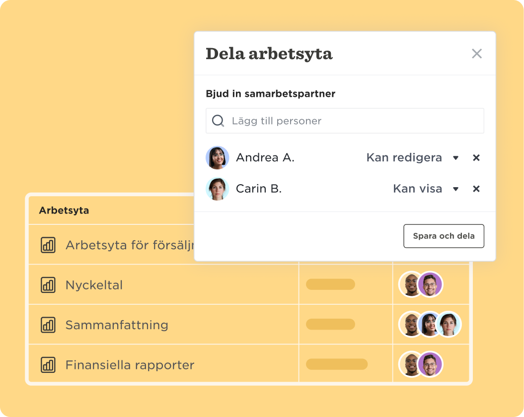 Dela arbetsyta för samarbetspartners, visning och redigering av användare, med lista över projekt och uppgifter. , samarbetsyta, projektlista