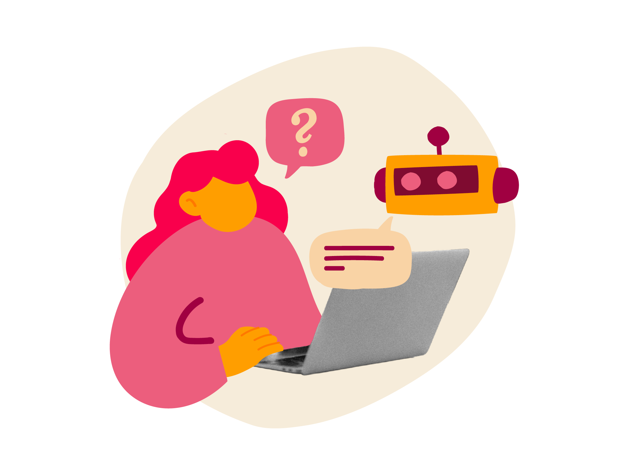 woman, laptop, chatbot, question