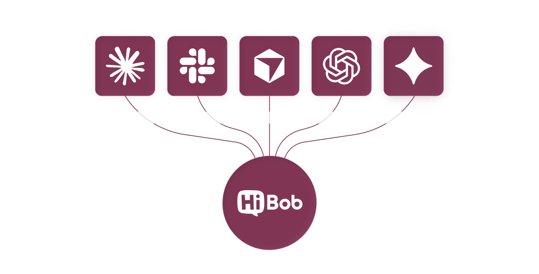 HiBob, integration icons for workplace tools, showcasing connection and collaboration in a modern digital environment.