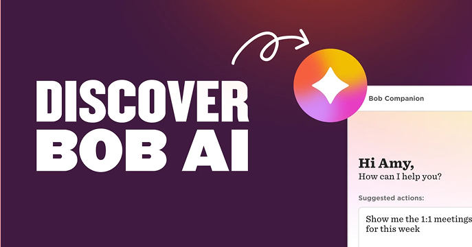discover bob ai, ai assistant interface with suggested actions and personalized greeting for user engagement