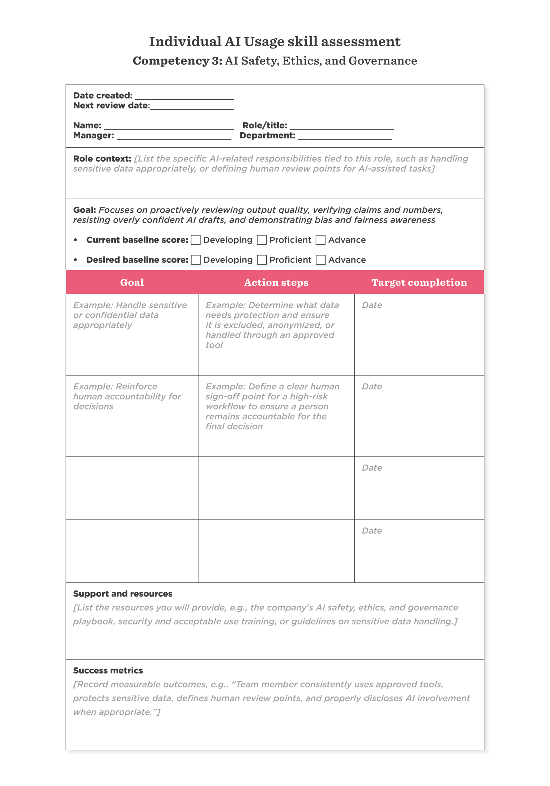 Individual AI Skill Assessment Form, AI Safety Ethics Governance Assessment