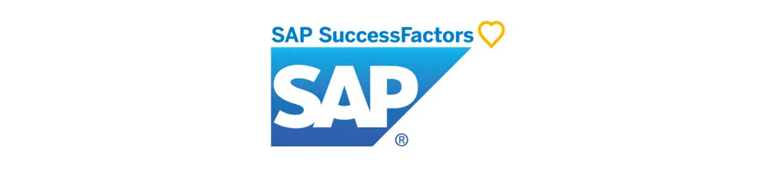 SAP SuccessFactors logo featuring the bold blue "SAP" text and a heart symbol, emphasizing a focus on employee success. , SAP, SuccessFactors