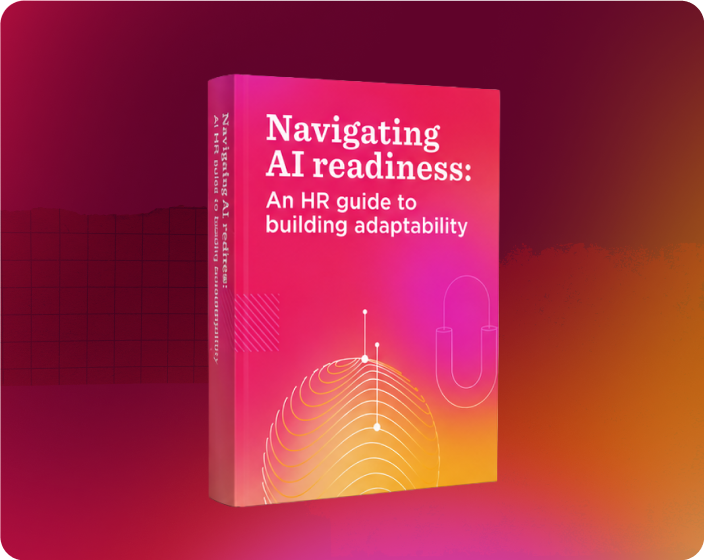Navigating AI Readiness book cover with vibrant gradient, focusing on HR adaptability strategies and insights. , AI, HR